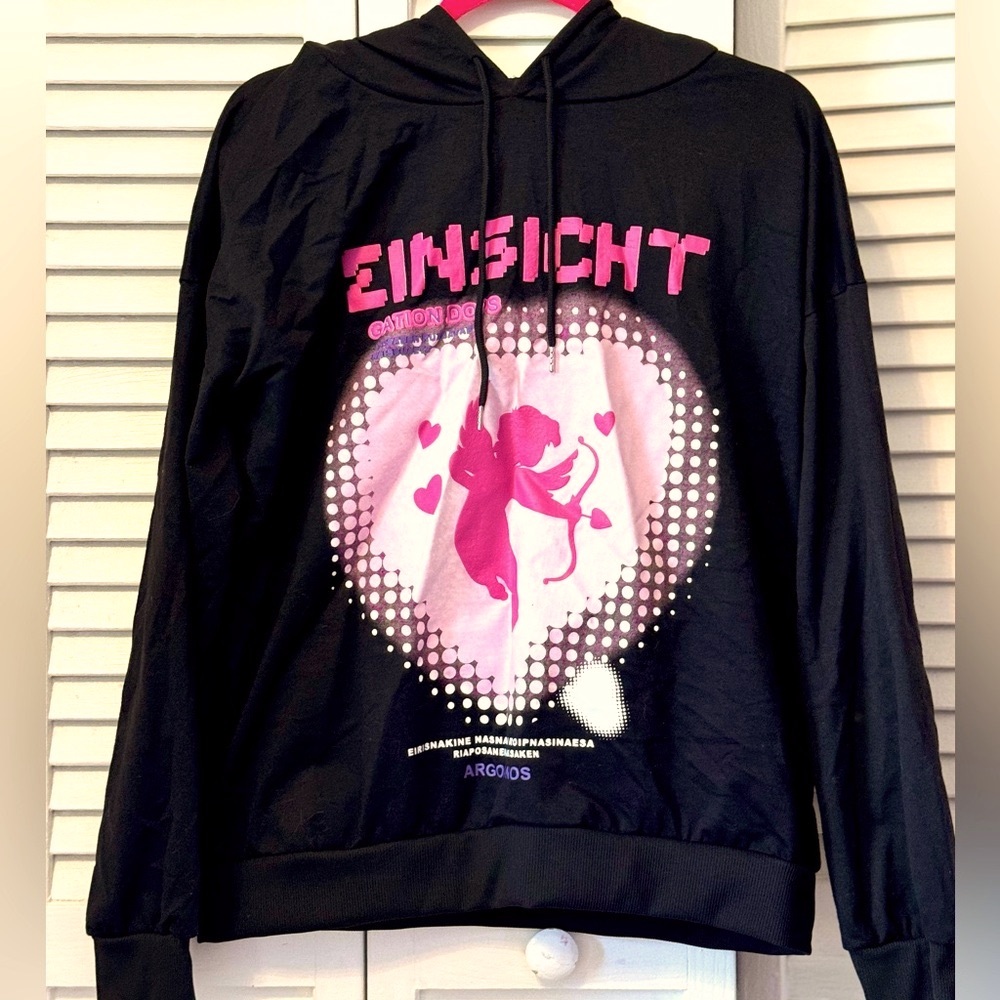 Soft and lightweight fabric Black base with pink and white graphic design